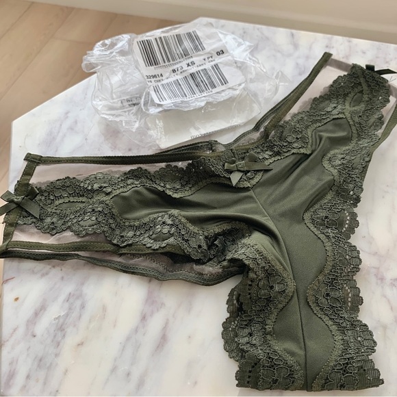Army Green Mesh & Lace Cheeky Panty - Picture 2 of 8
